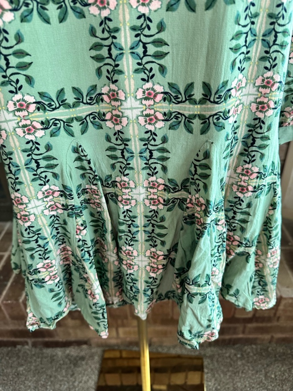 LOFT Sage Green Floral Long Sleeve Flounce Hem Shift Dress S Cottagecore Boho - Picture 2 of 6
